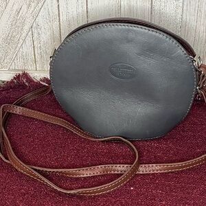 Handbag Gray Leather Crossbody Bag with Brown Strap